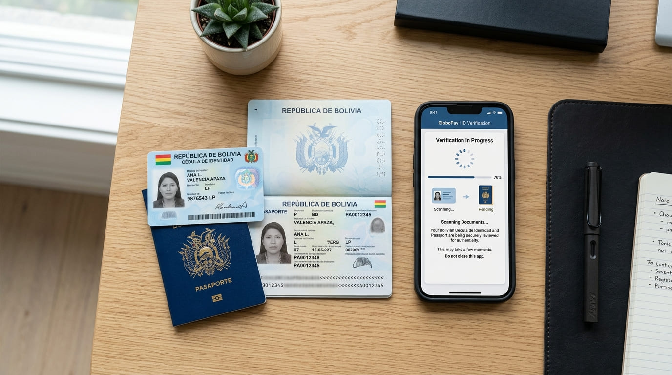 Documentos de identidad bolivianos listos para la revisión KYC en Mi Casino